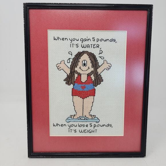 Vintage CATHY Comic Strip 1990's Diet Lose Weight Needlepoint Finished & Framed - Picture 2 of 6